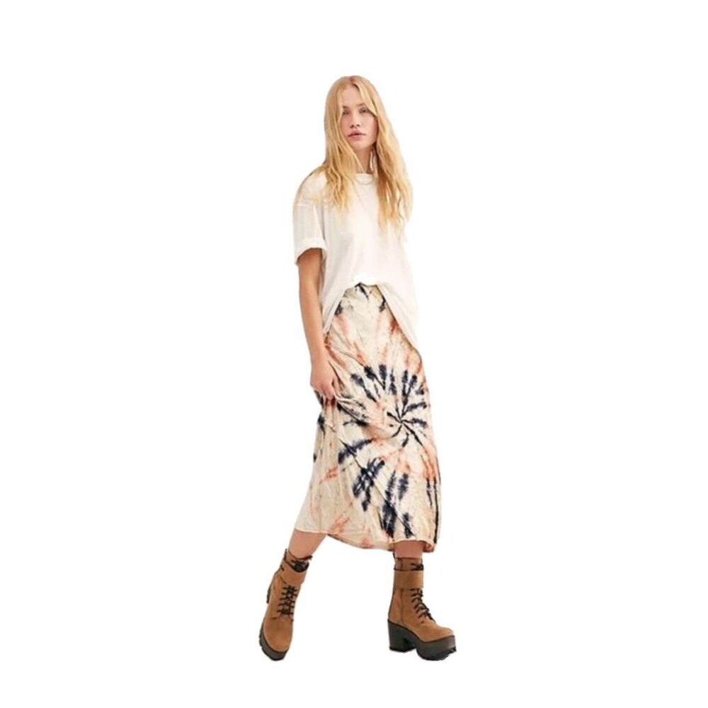 FREE PEOPLE NWOTSerious Swagger Bias Skirt $128 Tie Dye Velvet Midi Hippie XL